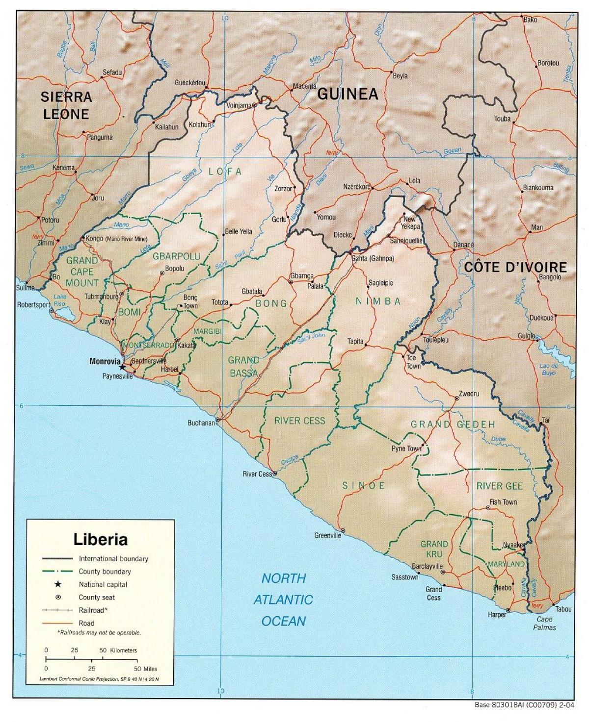 карта на географска карта на Либерија