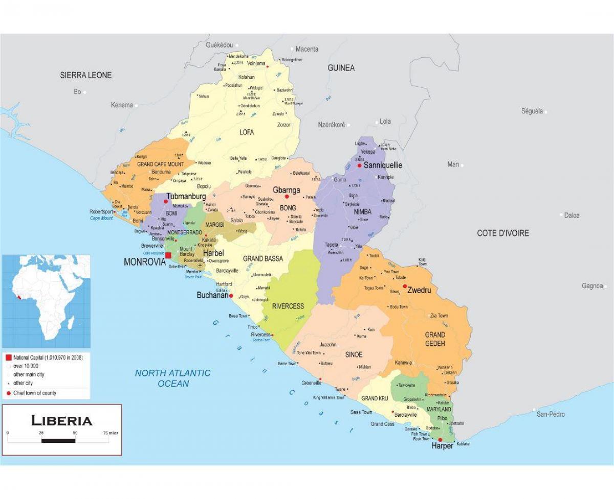 карта на исцртување на политичката карта на Либерија