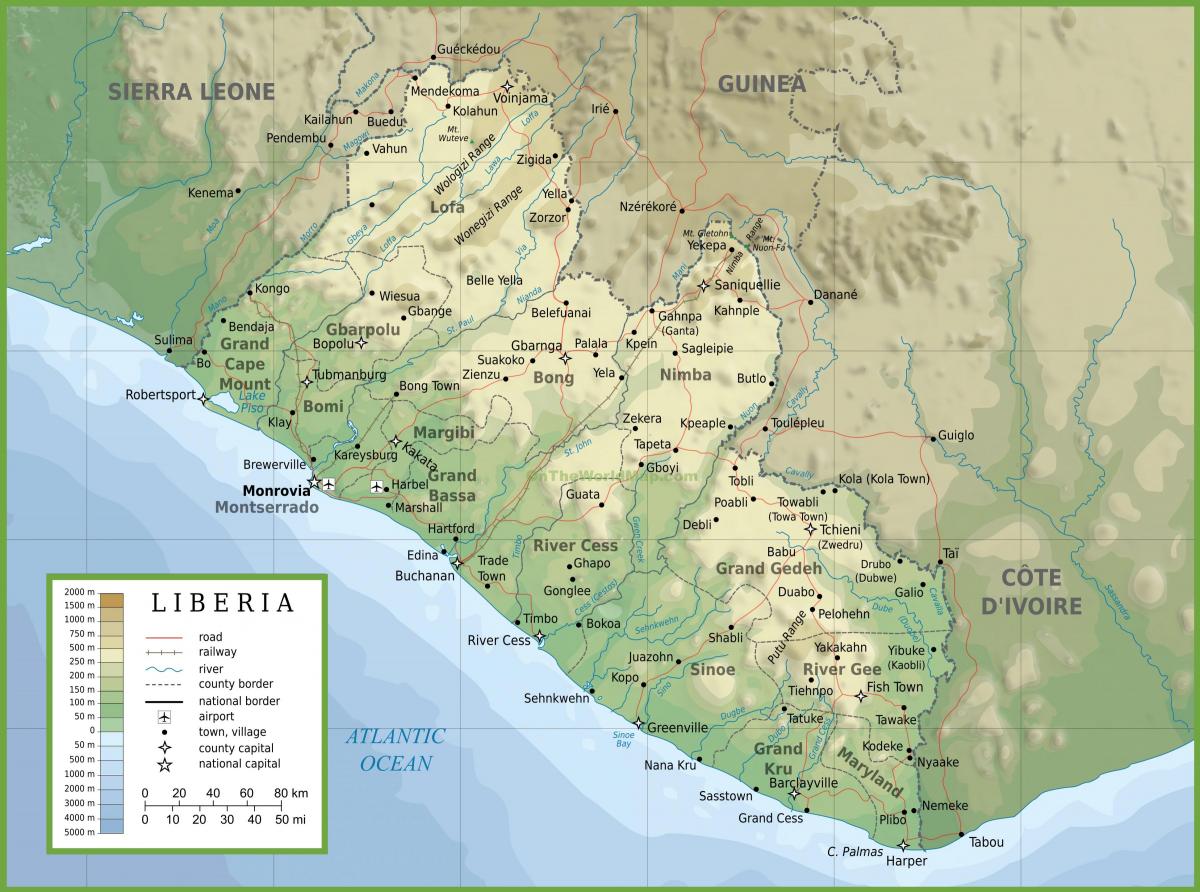 подготви за физичка карта на Либерија